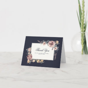 Navy und Mauve Floral Elegant Hochzeit Vielen Dank Dankeskarte
