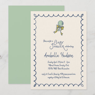 Navy und Mint Doodle Rassel und Schleife Baby-Part Einladung