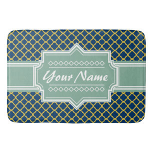Navy und Minze Quatrefolie Personalisiert Badematte