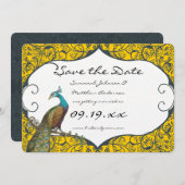 Navy und Mustard Peacock Love Bird Save the Date Einladung (Vorne/Hinten)