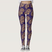 Navy und Nacre Exquisite Muster Yoga Leggings (Vorderseite)