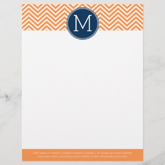Navy und Orange Chevrons mit Custom Monogram Briefkopf (Vorderseite)