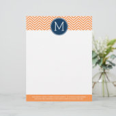 Navy und Orange Chevrons mit Custom Monogram Briefkopf (Stehend Vorderseite)