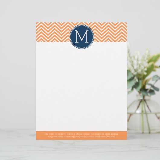 Navy und Orange Chevrons mit Custom Monogram Briefkopf (Stehend Vorderseite)