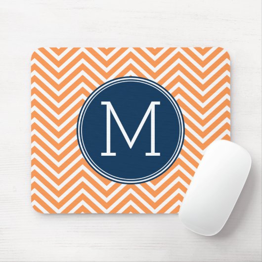 Navy und Orange Chevrons mit Custom Monogram Mousepad (Mit Mouse)