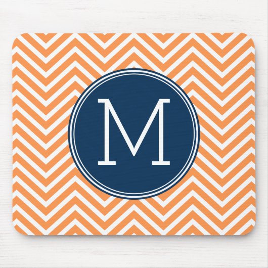 Navy und Orange Chevrons mit Custom Monogram Mousepad (Vorne)
