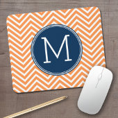 Navy und Orange Chevrons mit Custom Monogram Mousepad