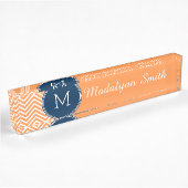 Navy und Orange Chevrons mit Custom Monogram Namensplakette