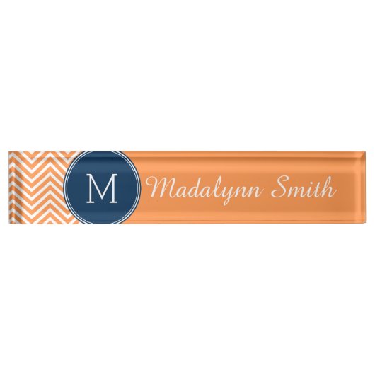 Navy und Orange Chevrons mit Custom Monogram Namensplakette (Vorderseite)