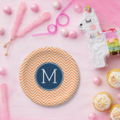 Navy und Orange Chevrons mit Custom Monogram Pappteller (Party)