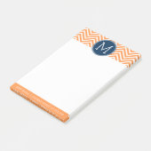 Navy und Orange Chevrons mit Custom Monogram Post-it Klebezettel (angewinkelt)