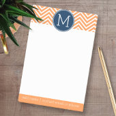 Navy und Orange Chevrons mit Custom Monogram Post-it Klebezettel