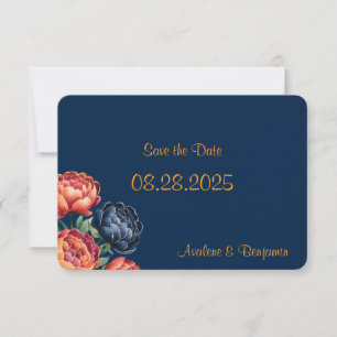 Navy- und Orange-Pfingstrosen-Hochzeit Save The Date