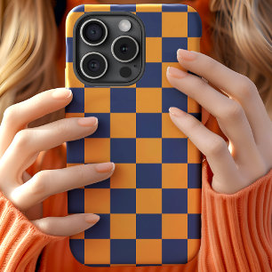 Navy- und orangefarbenes Schachbrettmuster Case-Mate iPhone Hülle