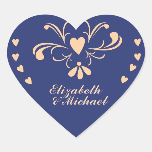 Navy und Peach Heart Sticker (Vorderseite)