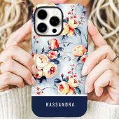 Navy und Peach Individuelle Name Floral Case-Mate iPhone Hülle