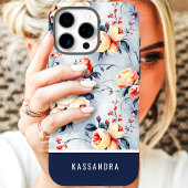 Navy und Peach Individuelle Name Floral Case-Mate iPhone Hülle