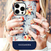 Navy und Peach Individuelle Name Floral Case-Mate iPhone Hülle