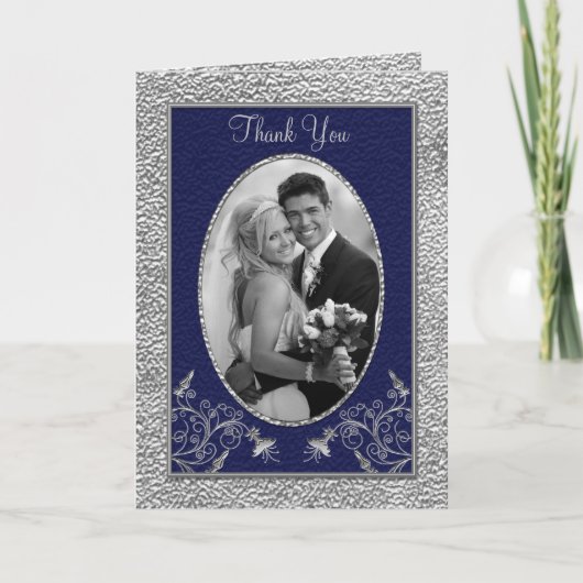 Navy und Pewter Dankeschön Karte mit Foto (Vorderseite)