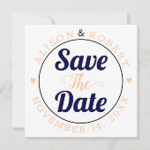 Navy und Pfirsichtypografisches Foto auf der Rücks Save The Date (Vorderseite)