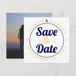 Navy und Pfirsichtypografisches Foto auf der Rücks Save The Date