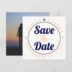 Navy und Pfirsichtypografisches Foto auf der Rücks Save The Date