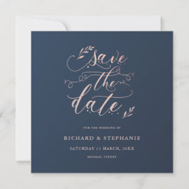 Navy- und Pink-Blattquadrat Save the Date Einladung