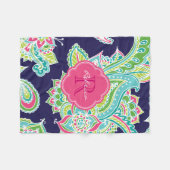 Navy und Pink Boho Paisley Mit Monogramm Fleecedecke (Vorderseite (Horizontal))