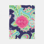 Navy und Pink Boho Paisley Mit Monogramm Fleecedecke (Vorderseite)