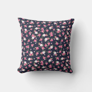 Navy und Pink Chic Vintage Blumenprint Kissen