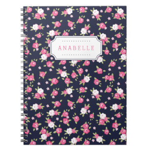 Navy und Pink Chic Vintage Blumenprint Monogramm Notizblock