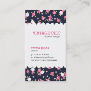 Navy und Pink Chic Vintage Blumenprint Visitenkarte