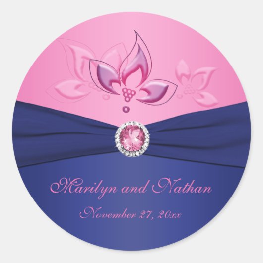 Navy und Pink Floral 1,5" Round Aufkleber (Vorderseite)