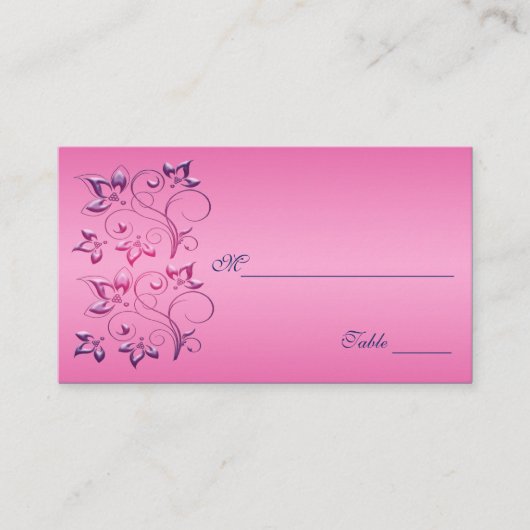 Navy und Pink Floral Placecards Platzkarte (Vorderseite)