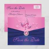 Navy und Pink Floral Save the Date Postkarte (Vorne/Hinten)