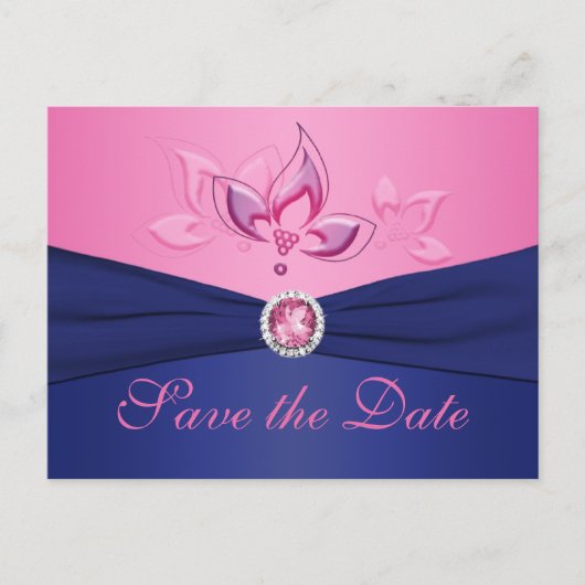 Navy und Pink Floral Save the Date Postkarte (Vorderseite)