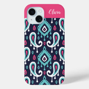 Navy und Pink Ikat Paisley Monogramm Case-Mate iPhone Hülle