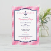 Navy und Pink Nautical Anchor Engagement Party Einladung (Stehend Vorderseite)