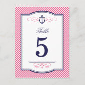 Navy und Pink Nautical Wedding Tischnummer Cards (Vorderseite)