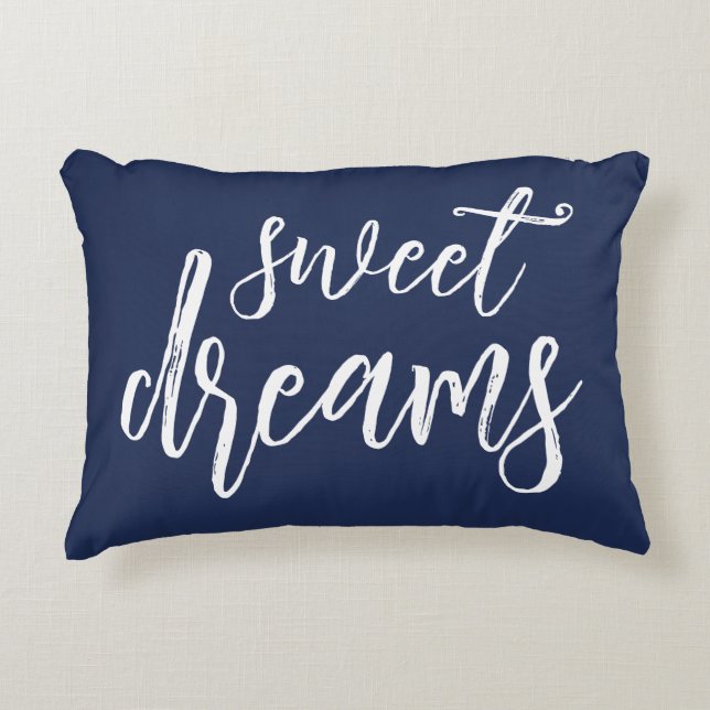 Navy und Pink Sweet Dreams Hand Letters Dekokissen (Vorderseite)