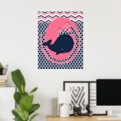 Navy und Pink Whale Kinderzimmer Poster (Heimbüro)