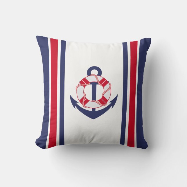 Navy und Red Anchor Nautic Kissen (Vorderseite)