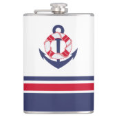 Navy und Red Nautic Stripes Flachmann (Vorderseite)