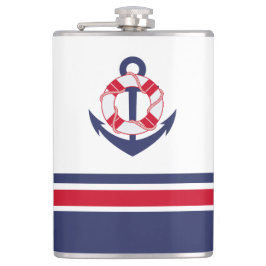 Navy und Red Nautic Stripes Flachmann