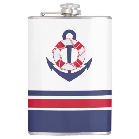 Navy und Red Nautic Stripes Flachmann (Vorderseite)