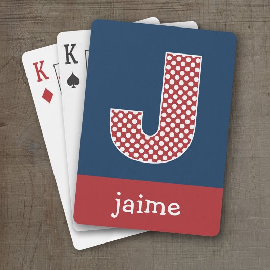 Navy und Red Polka Dots mit Monogram Letter J Spielkarten