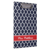 Navy und Red Quatrefoil Custom Monogram Klemmbrett (Rechts)