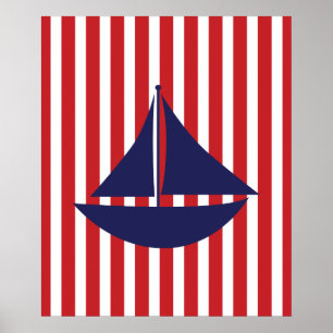 Navy und Red Striped Nautical Ship Poster