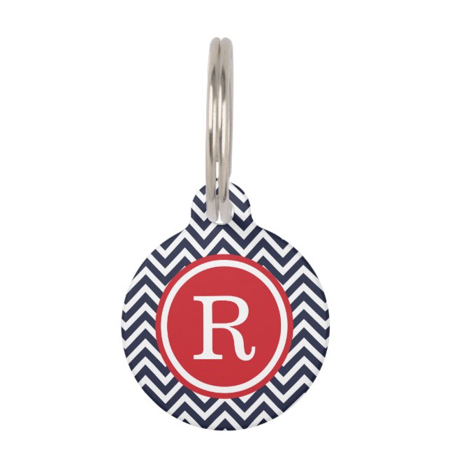 Navy und Red Zickzack Monogram Tiermarke (Vorderseite)