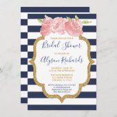 Navy und rosa blühendes Brautparty Einladung (Vorne/Hinten)